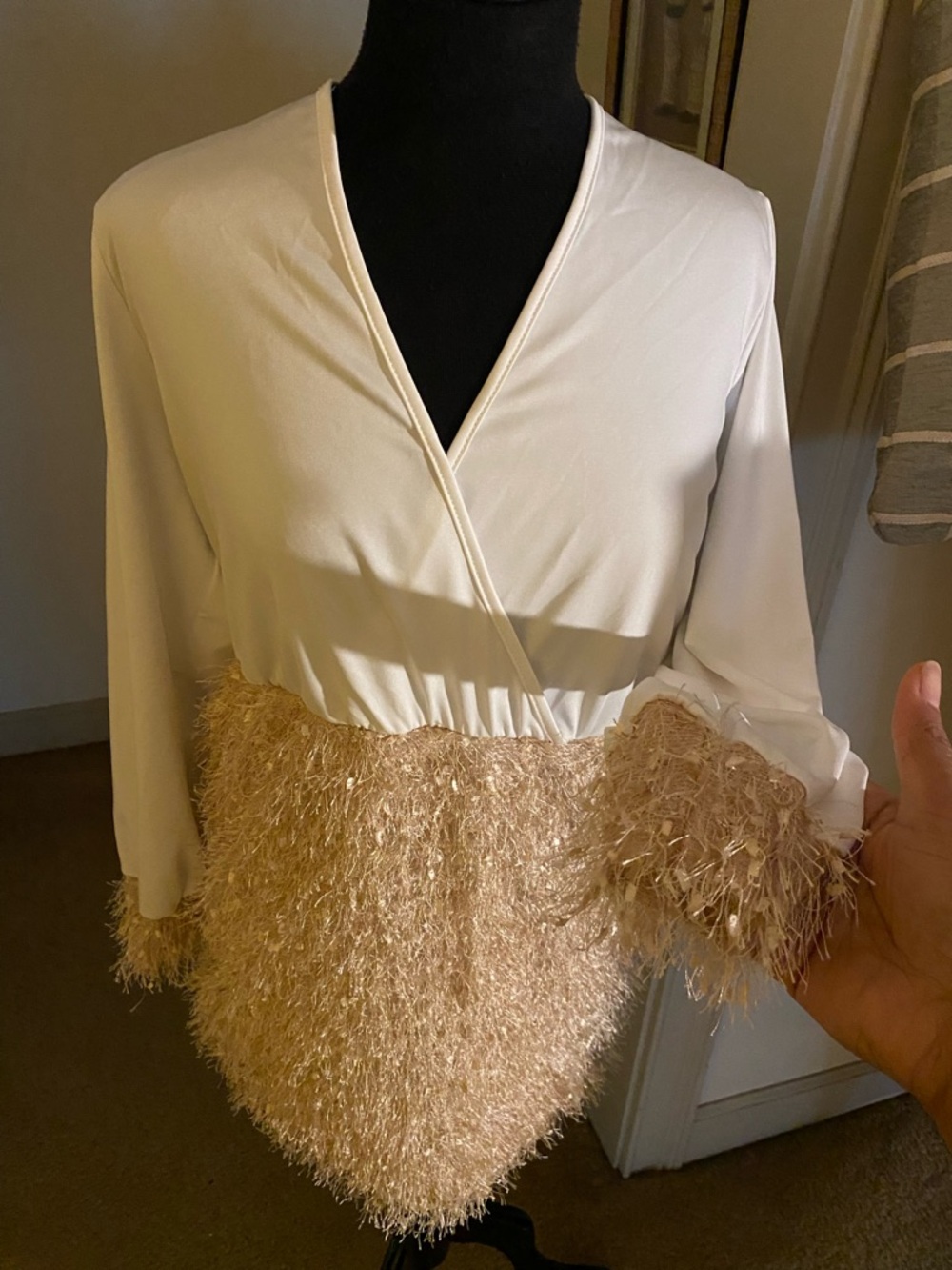 Ivory, Tan Dress with Feathered Fringe